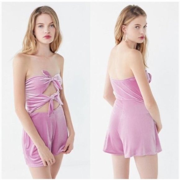 Urban Outfitters Pants - Urban Outfitters Pink Velvet Tie Front Romper Size SP